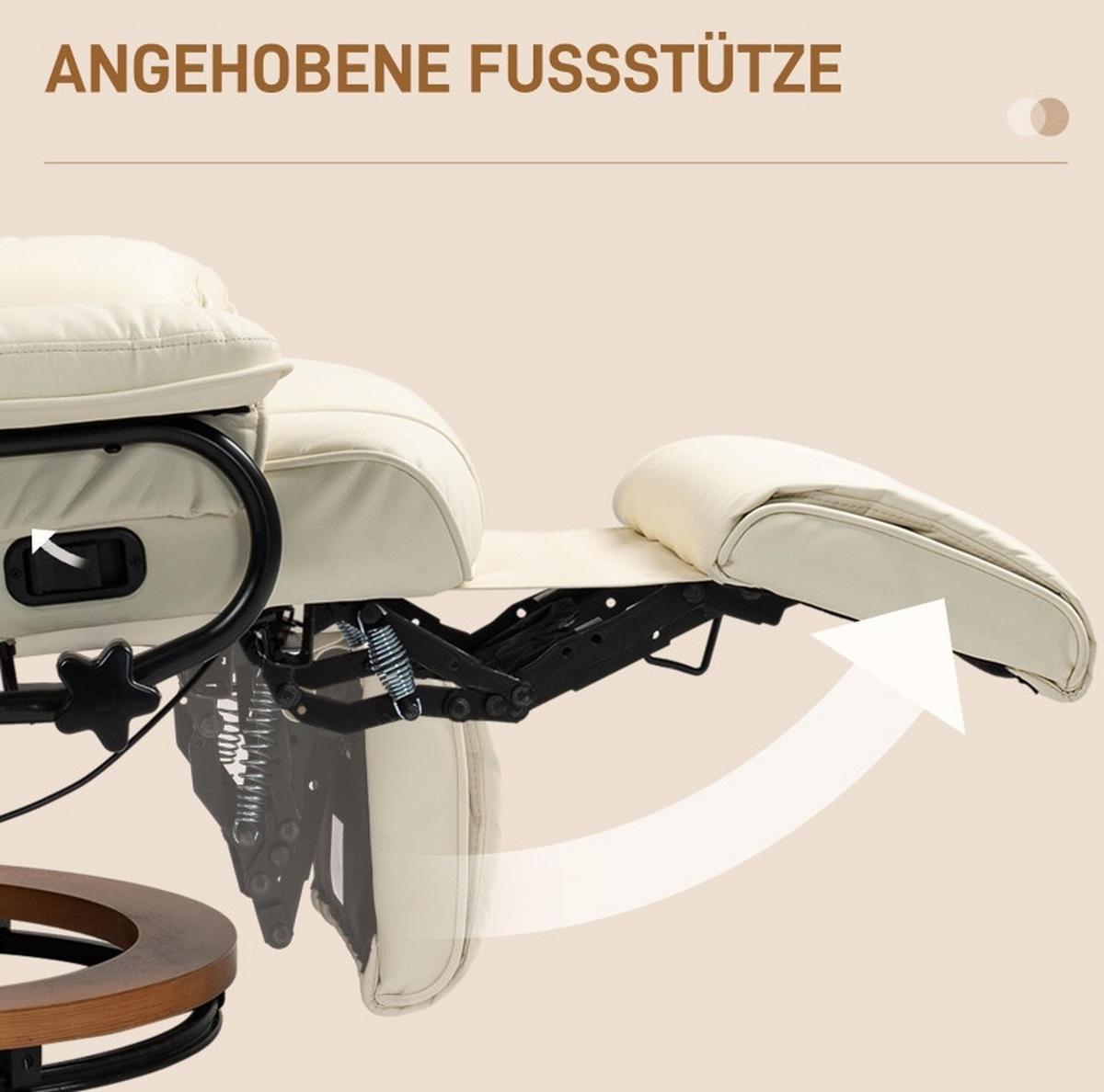 RELAXSESSEL 88/78/103 cm manuell mit Fußteil und 360°-Drehfunktion - Creme, Kunststoff (88/103/78cm) - BEAOK