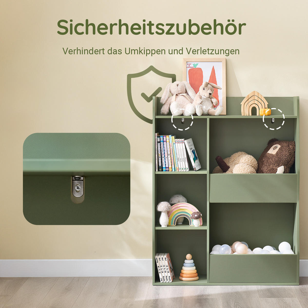 KINDERREGAL Grün - Grün, Holzwerkstoff (80/104/34cm) - SoBuy