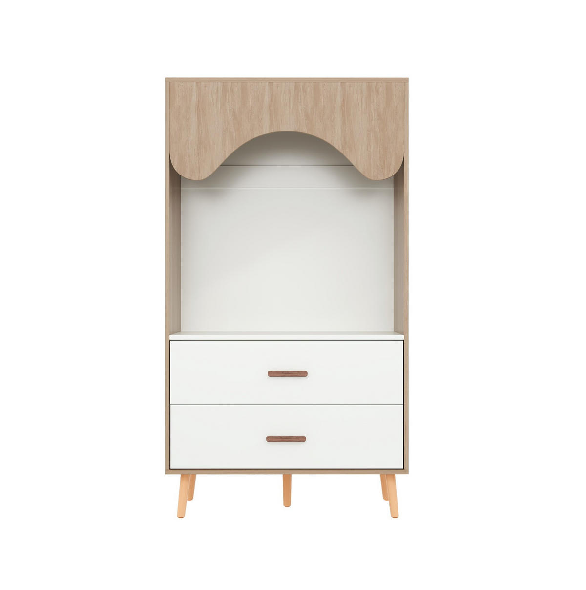 KLEIDERSCHRANK aus MDF 80x46x141,5 cm Natur/Weiß mit Kleiderstange, 2 Schubladen und offenem Stauraum - Weiß, Holzwerkstoff (80/141.5/46cm) - Modfu