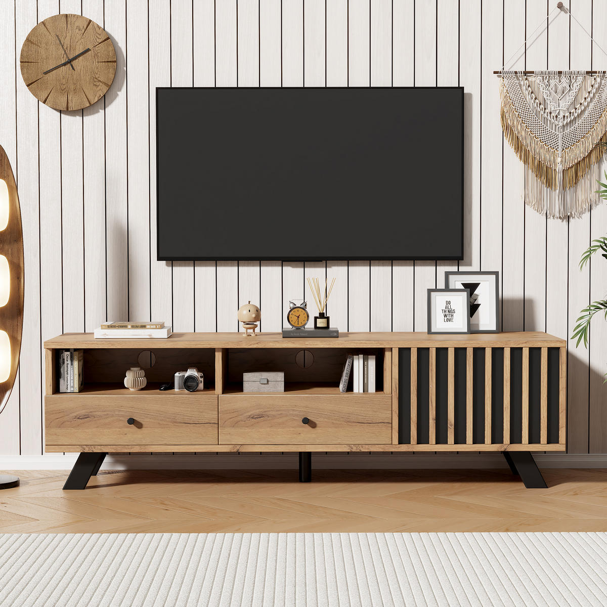 TV-LOWBOARD 150x38x44 cm Holz 2 Schubladen 1 Schrank Stauraum - Naturfarben, Holzwerkstoff (38/44/150cm) - FLIEKS