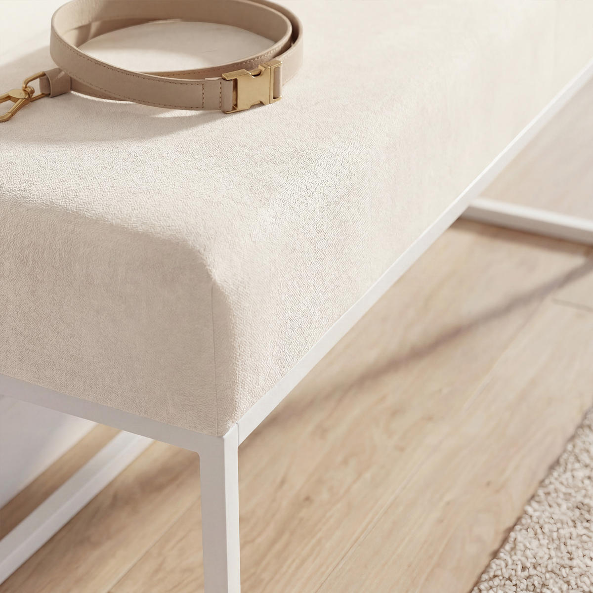 POLSTERBANK PURE 90 cm Metallgestell, Weiß / Creme - Creme/Weiß, Textil/Metall (90/44/30cm) - Idohome