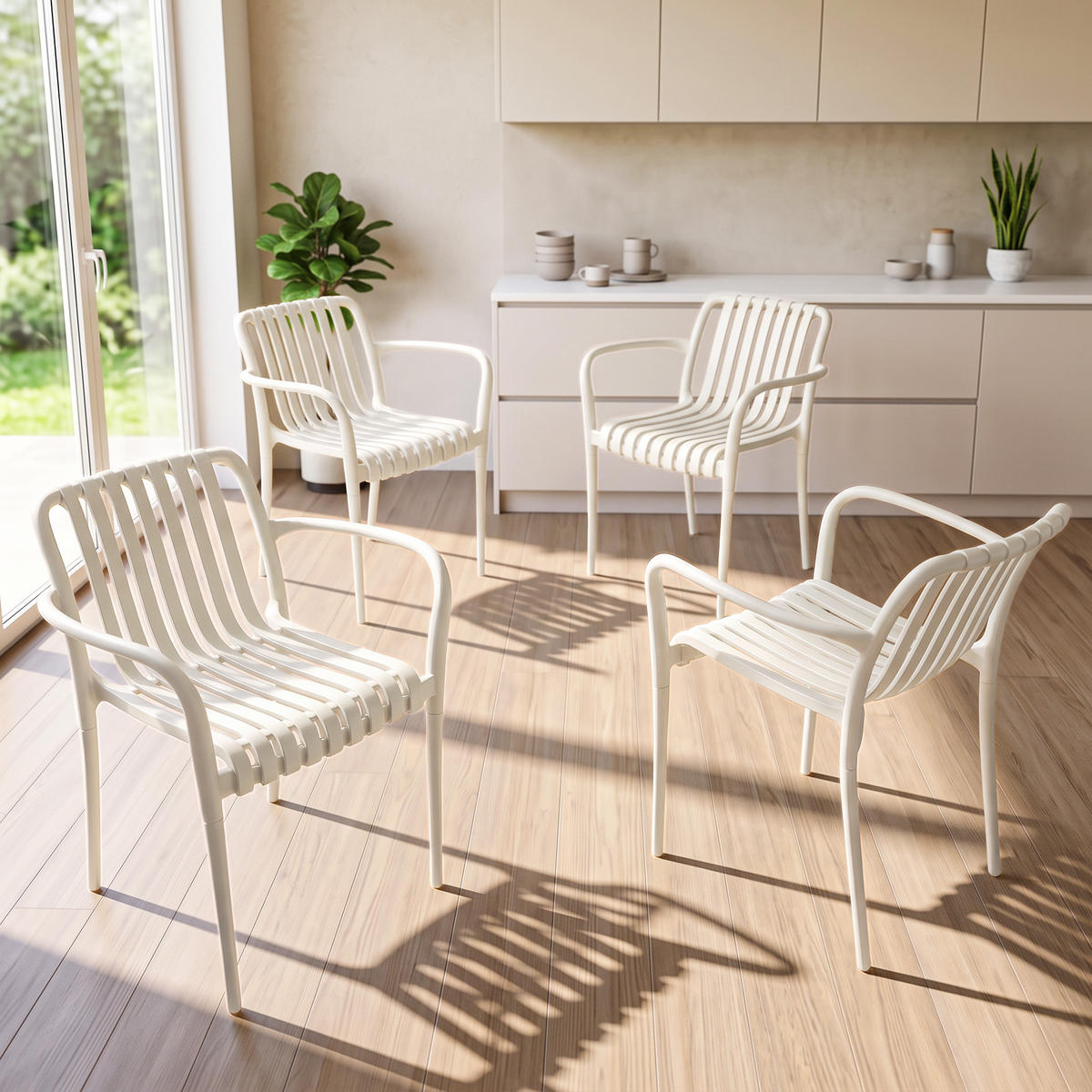GARTENSTÜHLE 4er Set Kunststoff Cremeweiß - Creme, Kunststoff (55/81.5/58.5cm) - Outsunny