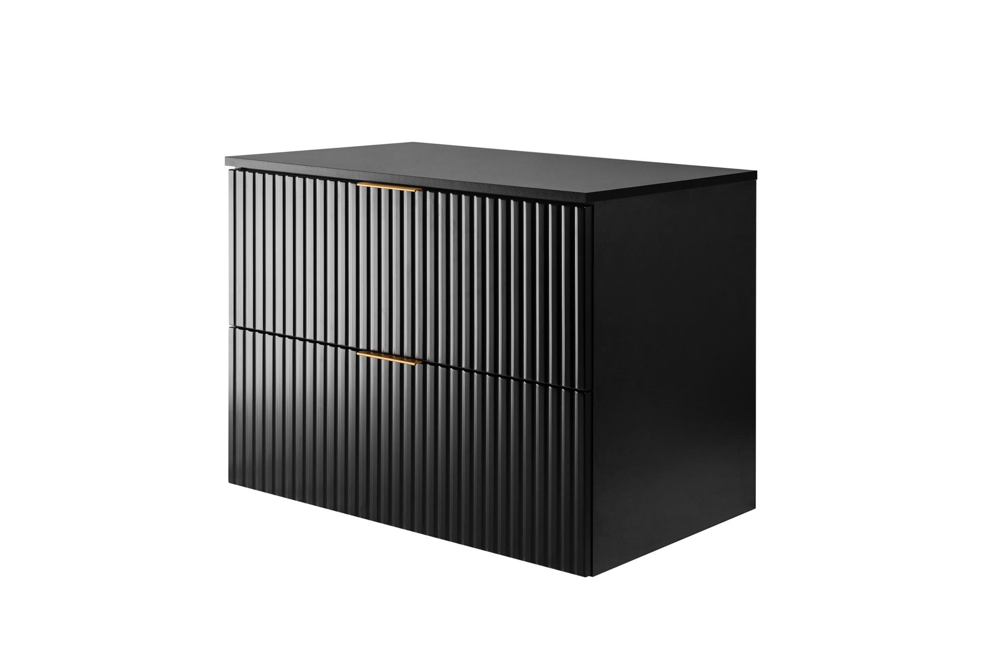 BADEZIMMERSCHRANK, Mattschwarz, 80 x 57 x 46 cm, Goldene Griffe - Goldfarben/Schwarz, Holzwerkstoff/Kunststoff (80/57/46cm) - 3XE LIVING