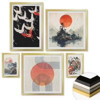 WANDBILDER 5er Set - 50x50 cm & 20x30 cm & 40x60 cm Goldrahmen - Asiatische Landschaften Japandi - Goldfarben, Kunststoff (40/60cm) - ArtPrintCave