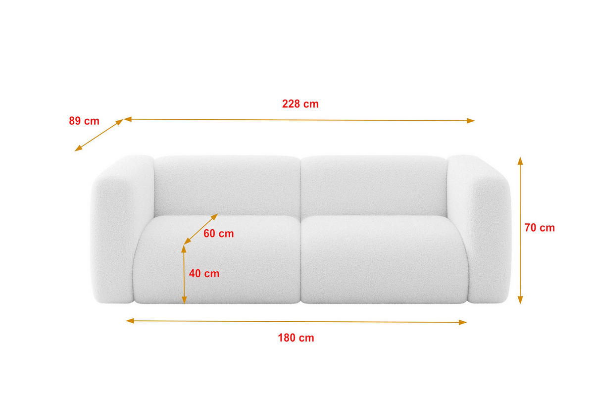 MODULARES Sofa 2-SITZER MIRA-S1 228x89x70 Weiß cm Bouclé - Schwarz/Weiß, Holzwerkstoff/Kunststoff (228/70/89cm) - ALTDECOR