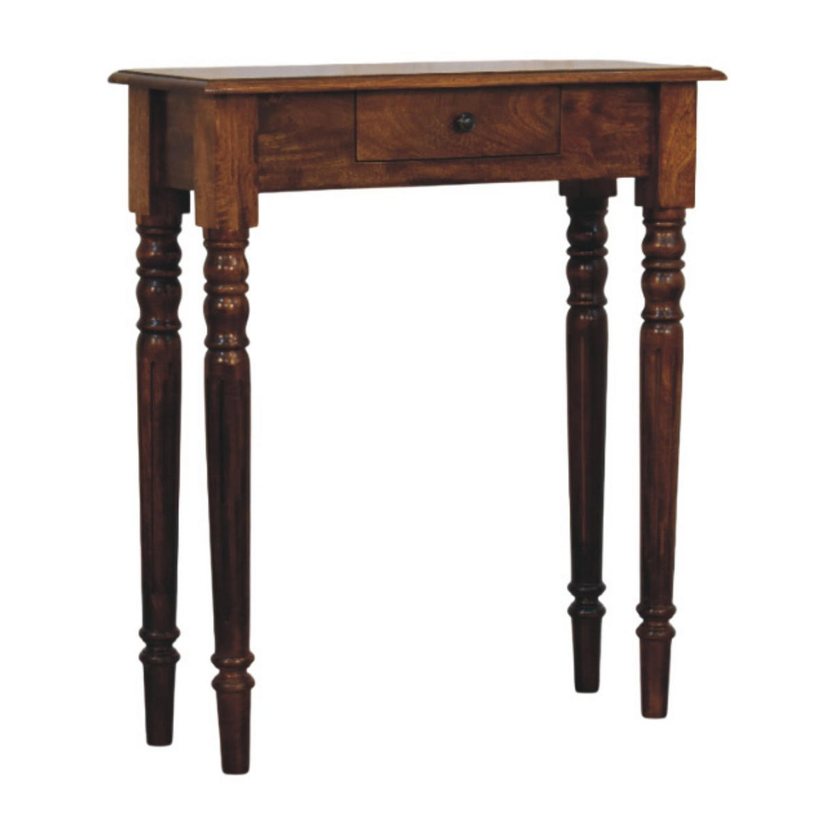 KONSOLENTISCH Massivholz Kastanienbraun Gedrechselte Beine, 1 Schublade - Dunkelbraun/Messingfarben, Mangoholz/Holz (70/80/25cm) - Artisan Furniture