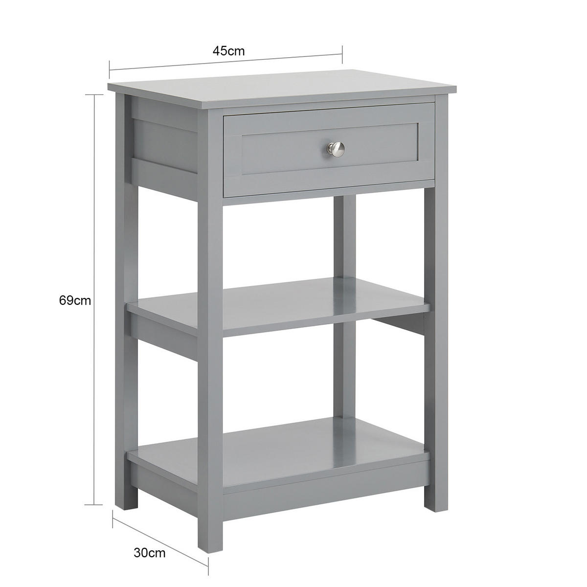BEISTELLTISCH Grau - Grau, Holzwerkstoff (30/45/69cm) - SoBuy