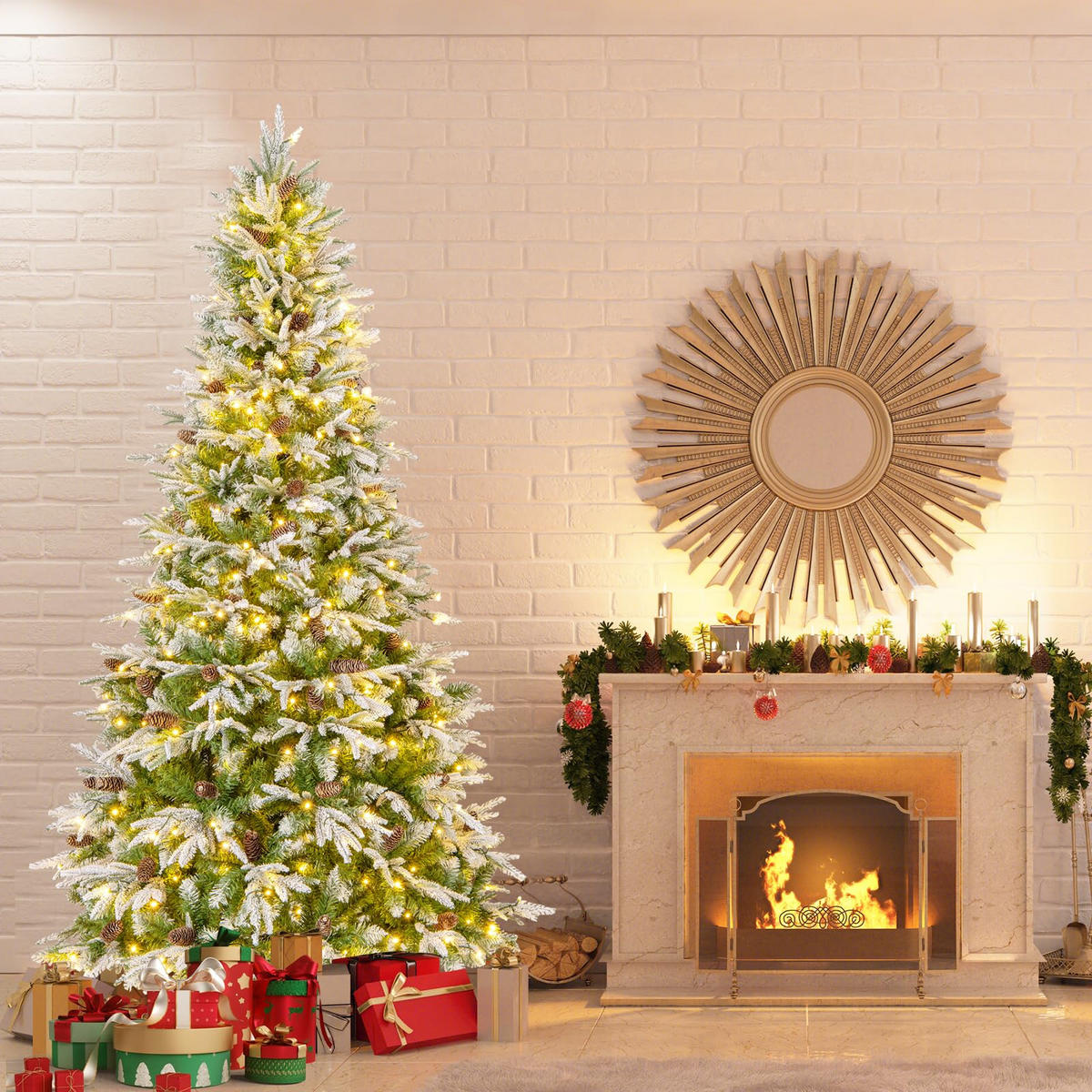 WEIHNACHTSBAUM mit 470 warmweißen LED-Lichtern 225 cm grün - Grün, Metall (225cm) - COSTWAY