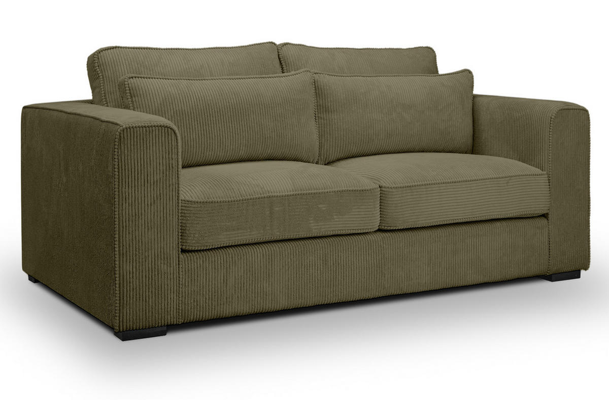 SOFA khaki Cord 2,5-Sitzer 200 cm, Couch mit Wellenfederung - Dunkelgrün/Schwarz, Holzwerkstoff/Kunststoff (200/92/112cm) - Inn.Furn