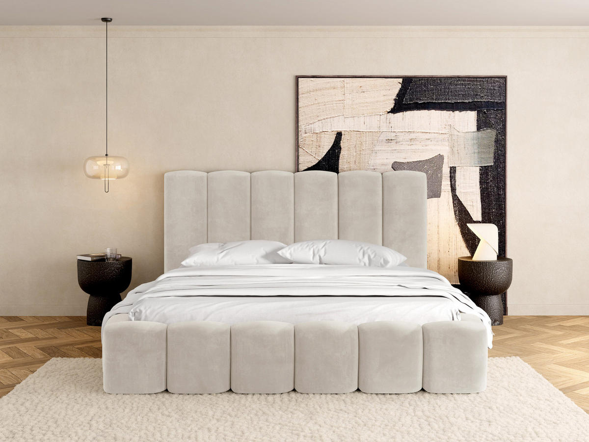 POLSTERBETT Serenity mit Bettkasten, Beige Samt 200x200 cm - Champagner/Beige, Holz/Holzwerkstoff (200/200cm) - WFL GROUP
