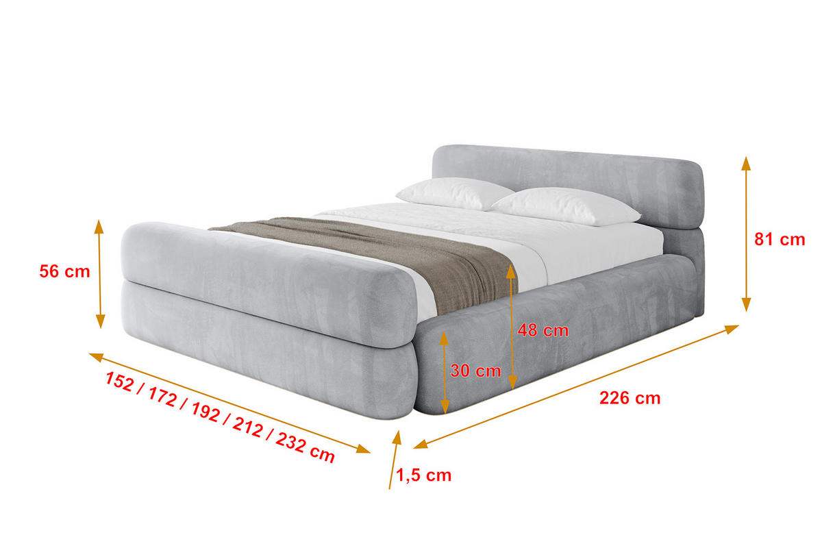 POLSTERBETT mit Bettkasten, Fußteil und Lattenrost, Boxbett mit Matratze H3/H4 - ENORA-Z-V1 120x200 Hellgrau - Hellgrau, Holzwerkstoff/Textil (120/200cm) - ALTDECOR