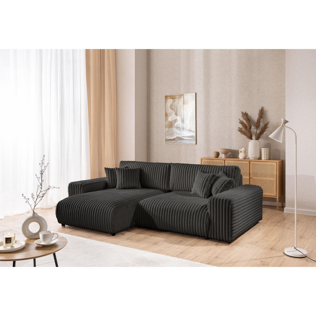 Thumbnail - S-Style Möbel Ecksofa, Dunkelgrau, Textil, Echtholz, Teilmassiv,Buche, Birke, 4-Sitzer, Füllung: Polyetherschaumkern,Sil...