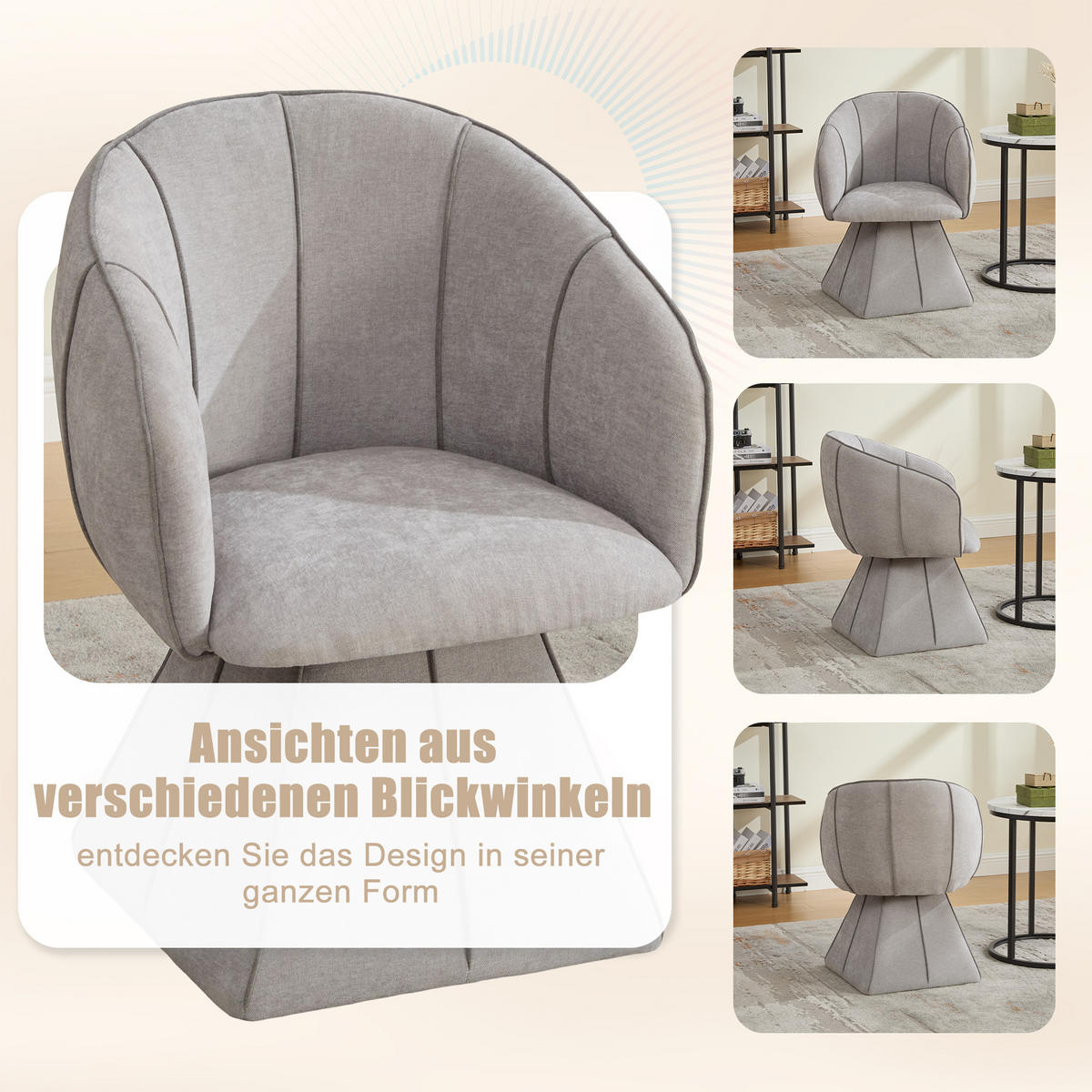 SESSEL,DREHSESSEL aus Chenille mit Drehfunktion und Rückenlehne, Wohnzimmer, Grau - Grau, Textil (56/74/54cm) - PARAFTA HOME