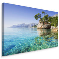 LEINWANDBILD Meer in Kroatien Berge Landschaft 3D 120x80 - Blau/Beige, Textil (120/80cm) - Muralo
