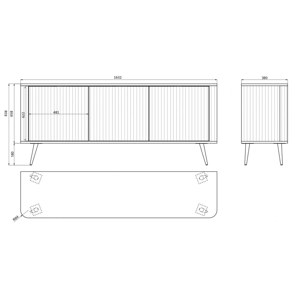 SIDEBOARD Ovarlo Schwarz mit Metallbeinen 163 cm - Silberfarben/Schwarz, Holzwerkstoff/Metall (163.2/83.8/38cm) - Selsey