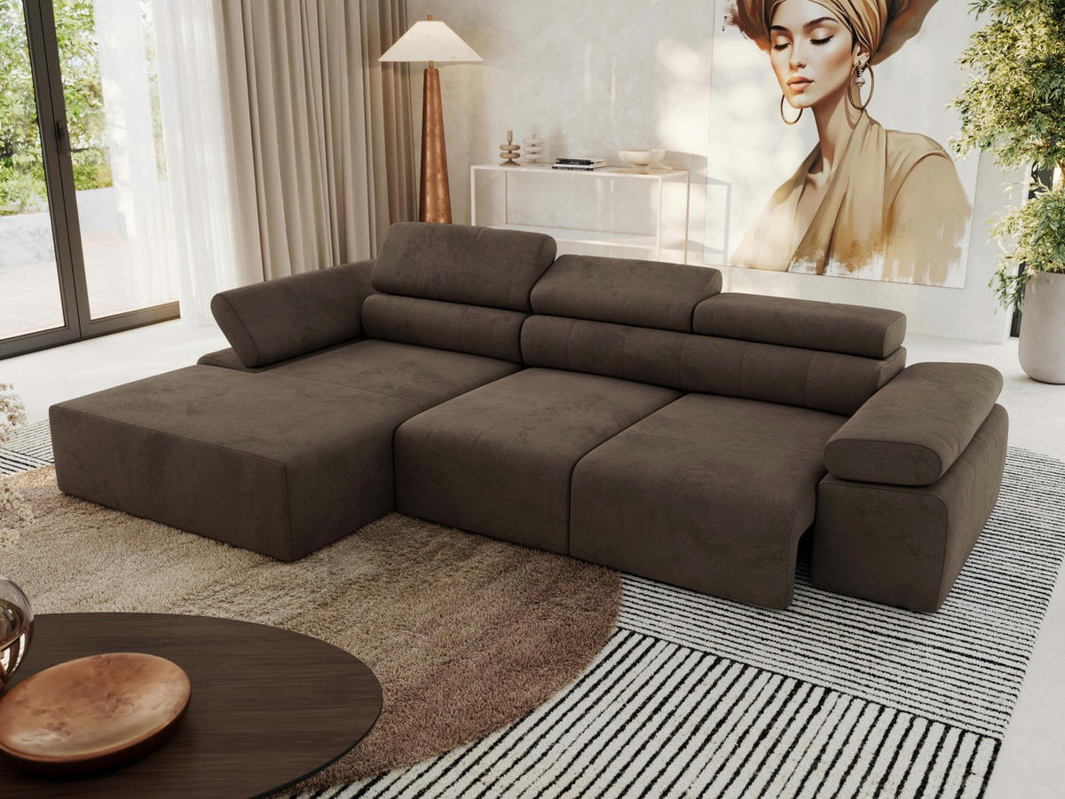 ECKSOFA RILASSO L Braun Velvet - links - Schwarz/Braun, Kunststoff/Textil (296/174cm) - MKS