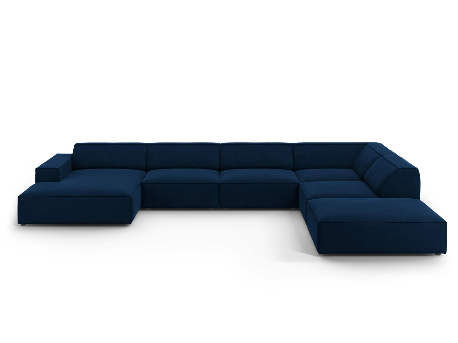 PANORAMASOFA rechts Jodie aus Samt königsblau 7 Sitzplätze - Blau, Textil (262/70/364cm) - Micadoni