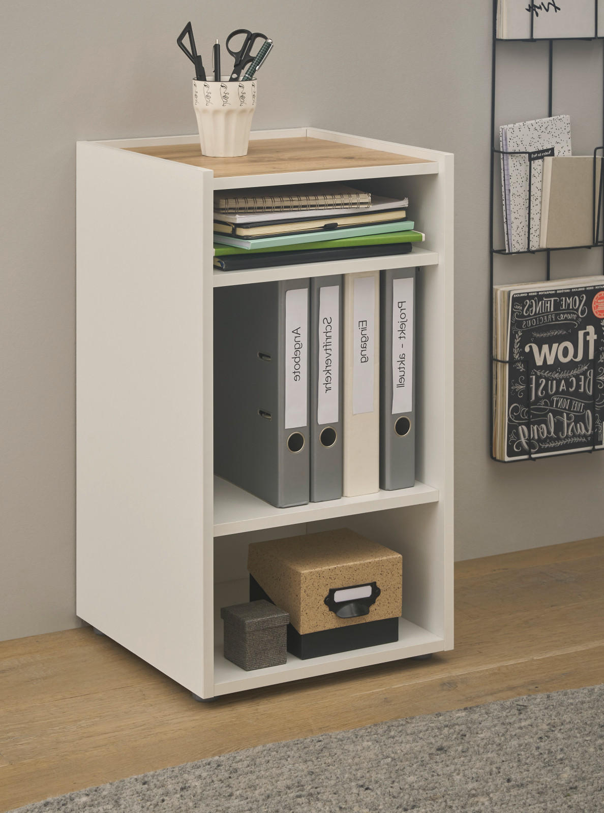 STANDCONTAINER Weiß matt, Eiche Wotan 40 x 70 cm, Aktenregal mit 3 Fächern - Eiche Wotan/Weiß, Holzwerkstoff/Kunststoff (40/70/40cm) - Furn.Design