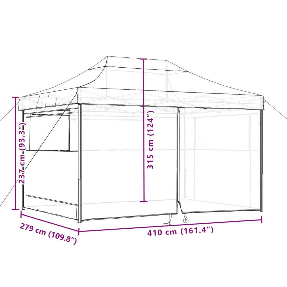 PARTYZELT Faltbar Pop-Up Mit 4 Seitenteilen Taupe - Schwarz, Textil (279/315/410cm) - vidaXL