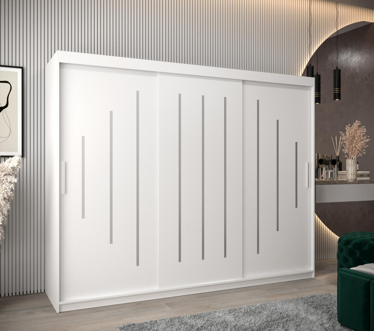 SCHWEBETÜRENSCHRANK 200/250/62 3-türig - Silberfarben/Weiß, Holz/Kunststoff (250/200/62cm) - Abiks Möbel