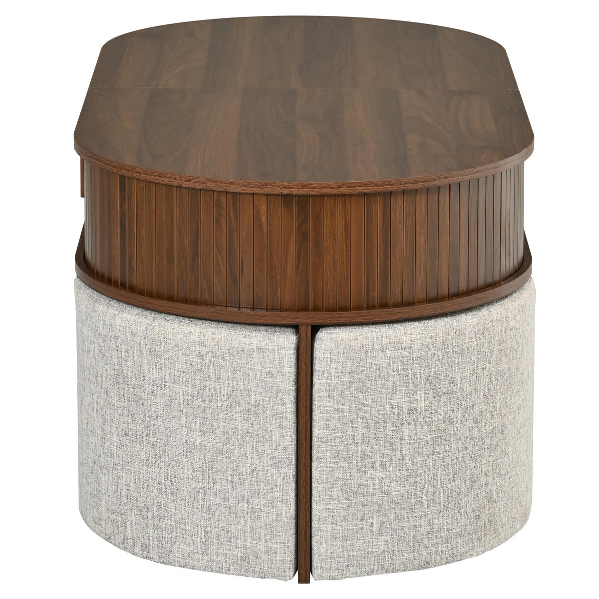 COUCHTISCH Oval Stauraum Rillenoptik mit Hockern Modern - Walnussfarben, Holzwerkstoff (60/120/51.5cm) - FLIEKS