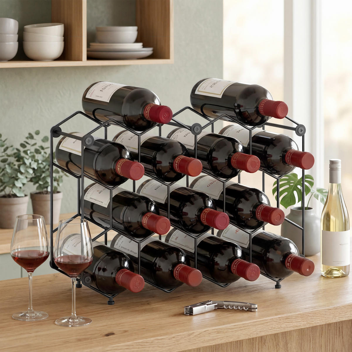 WEINREGAL Metall Schwarz - Schwarz, Metall (15.5/31/43cm) - HOMCOM