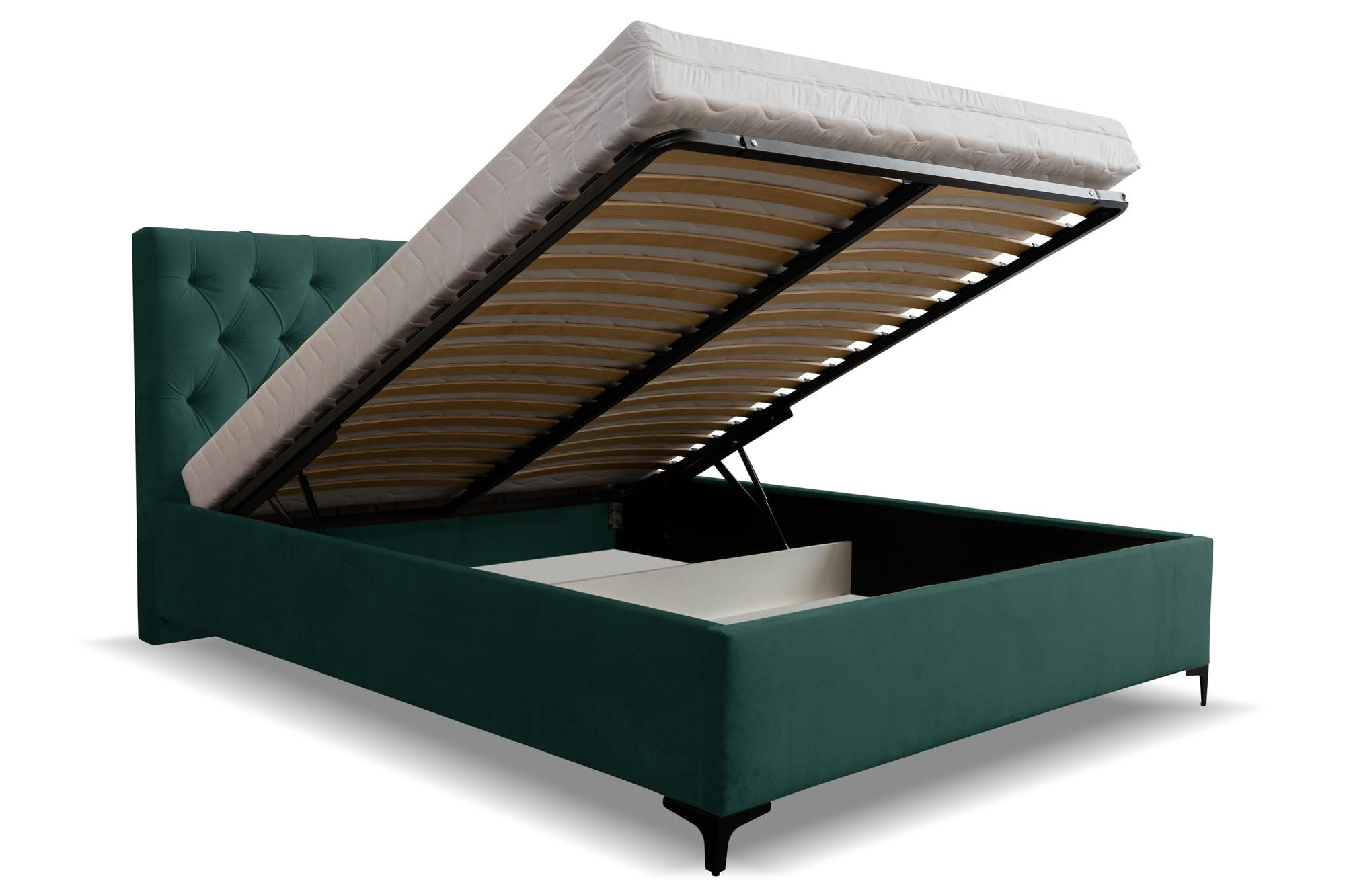 POLSTERBETT CHESTERFIELD mit Bettkasten Velour Stoff 140 x 200 cm - Grün, Holzwerkstoff (140/200cm) - VENASI MÖBEL