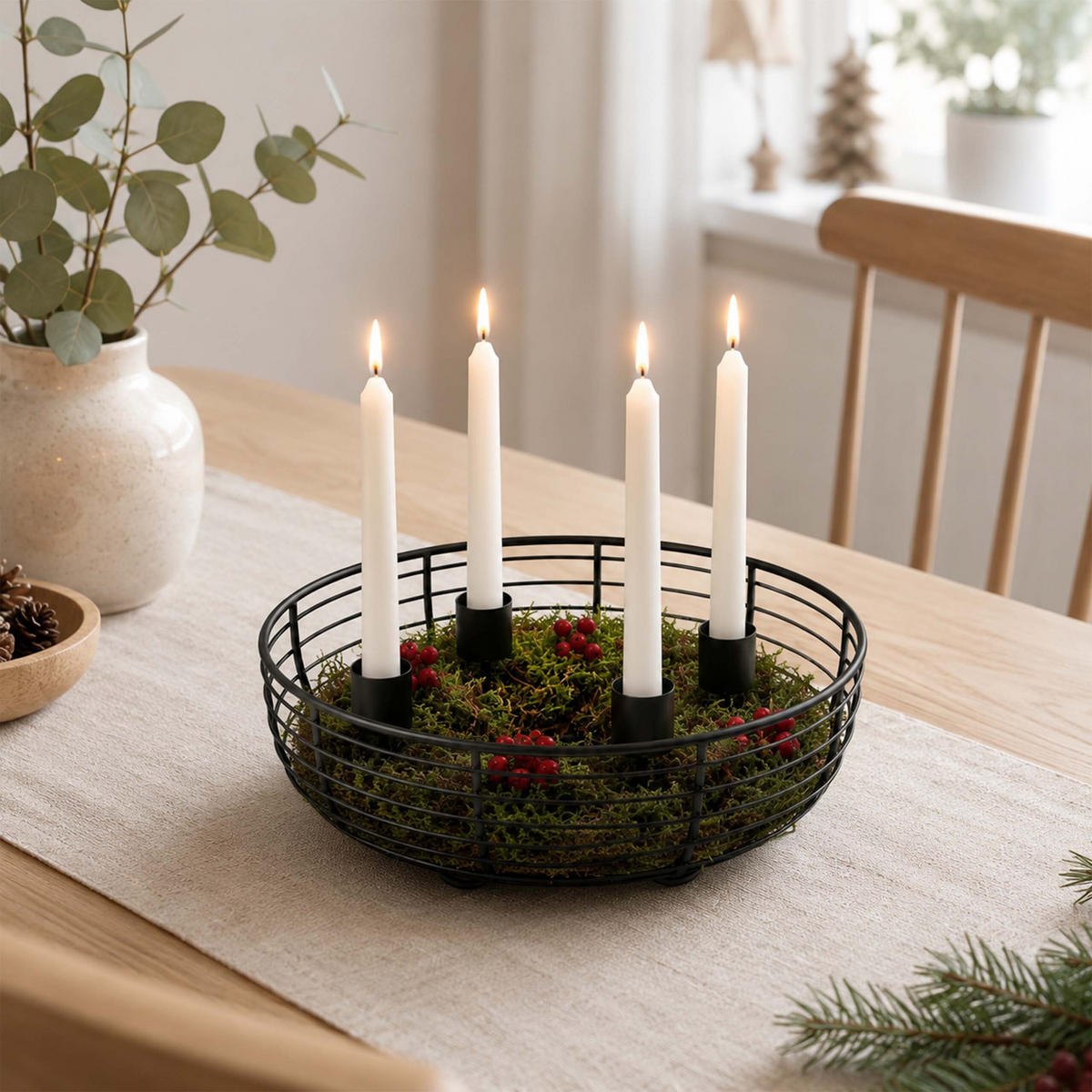 ADVENTSKRANZ Schwarz Metall 4 Kerzenhalter 6x20,5 cm - Schwarz, Metall (6cm) - Relaxdays