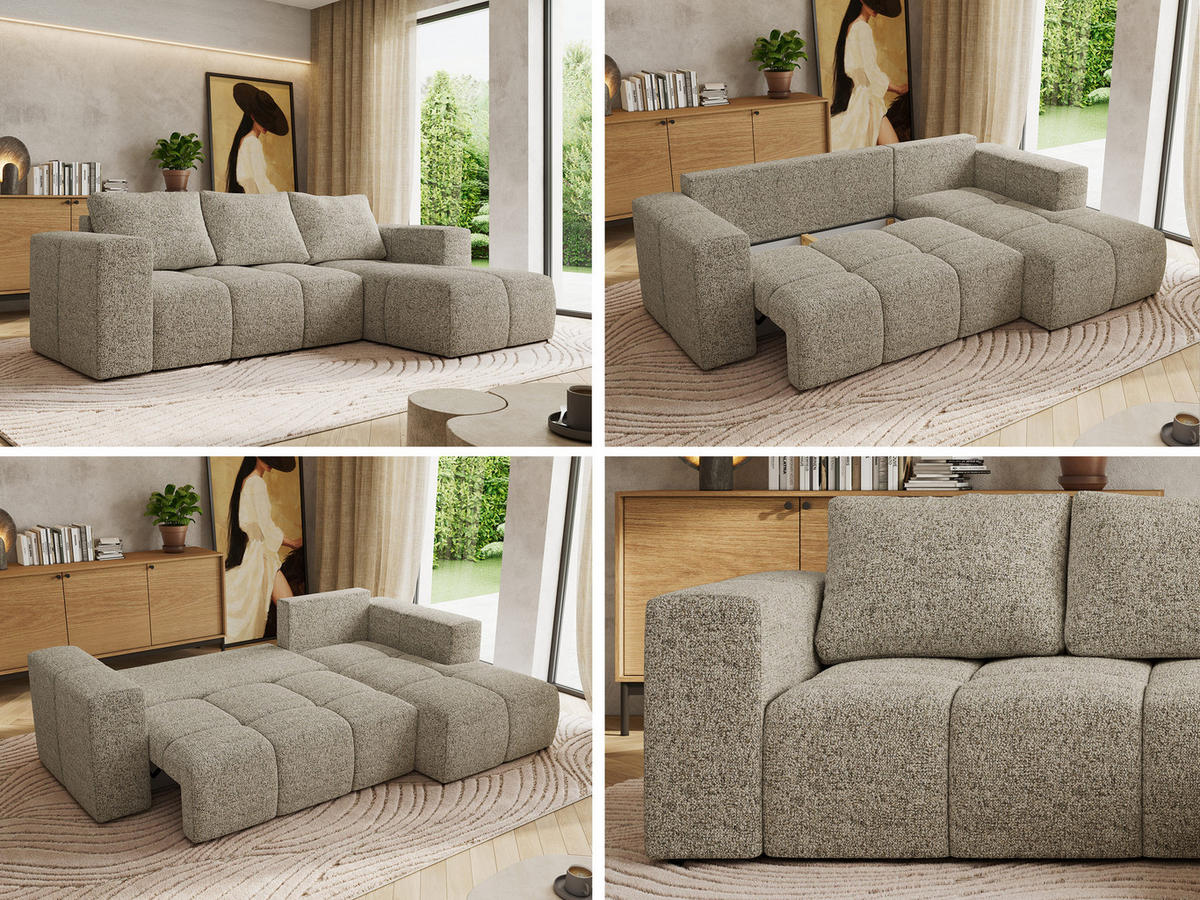 ROHOVÁ SEDAČKA MONIVA L - Béžová Strukturovaná látka - Pravá Strana - černá/béžová, textil/plast (266/164cm) - MKS
