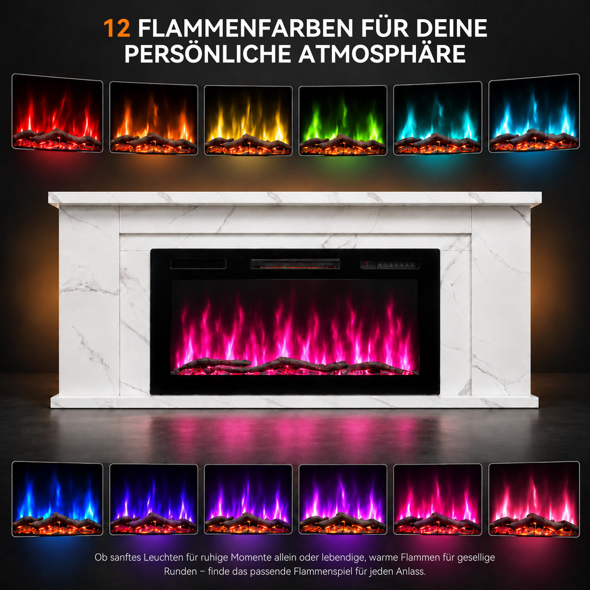 ELEKTROKAMIN mit Schrank, , 36 Zoll, 1000/2000 W Heizleistung, Steuerung über App - Weiß, Holzwerkstoff (27.5/66/152cm)