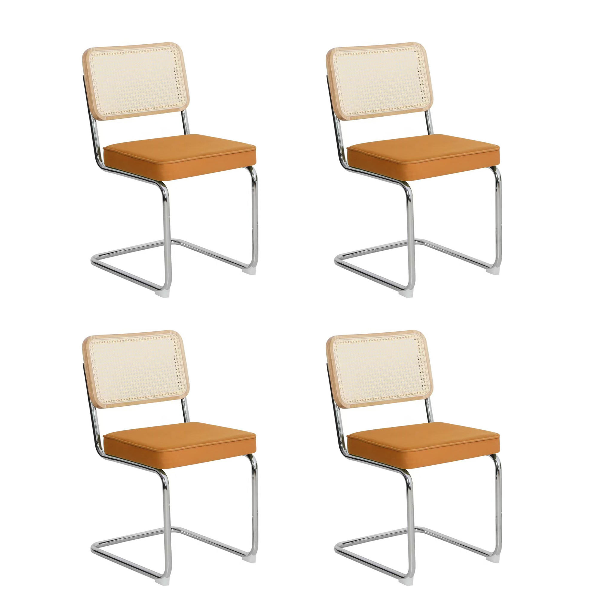 SCHWINGSTUHL DE-36914 4er-Set mit Samtbezug und Rattan-Rückenlehne Orange - Orange, Metall (46.4/84.6/53cm) - ComfortXL