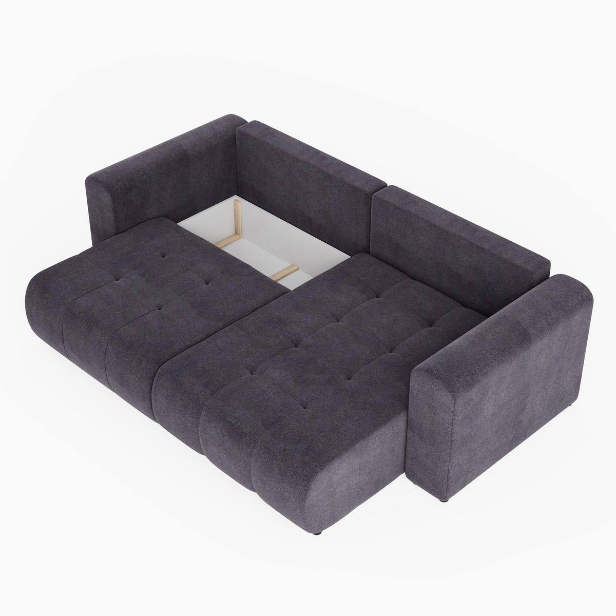 ECKSOFA RIVA Rechts Dunkelgrau Velours-Stoff Premium L-Form Couch mit Schlaffunktion & Bettkasten - Dunkelgrau/Schwarz, Holz (160/255cm) - Barchello