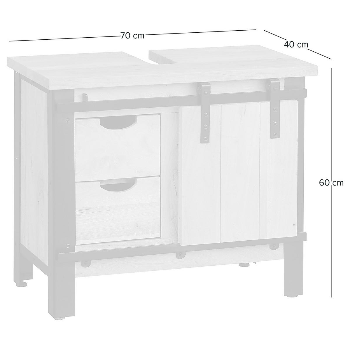 WASCHBECKENUNTERSCHRANK - Akazie massiv / Metall - Akazie / Schwarz - Akaziefarben, Holz/Metall (70/60/40cm) - home24