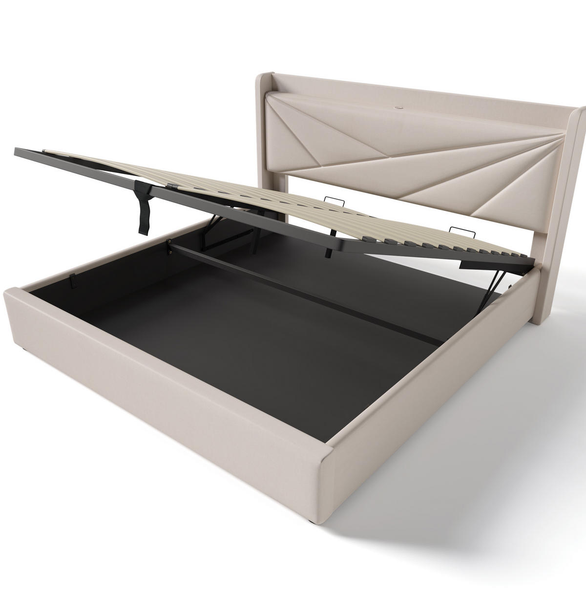POLSTERBETT aus Baumwoll-Leinen 160x200 cm Beige mit Bettkasten, USB- und USB-C-Anschluss und Matratze - Beige, Textil (160/200cm) - IVMEU