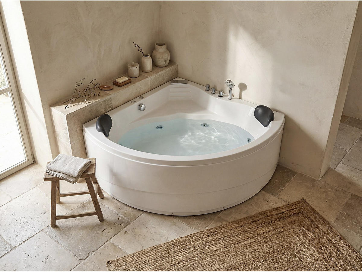 WHIRLPOOLBADEWANNE - 2 Personen - acryl - weiß Aglena - Weiß, Kunststoff (150/60/150cm) - Vente-Unique