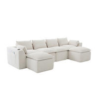 SOFA modular 322 x 161 cm Cord Beige 4-Sitzer mit 2 Fußhockern - Beige, Kunststoff (161/75/256cm) - Meubliv