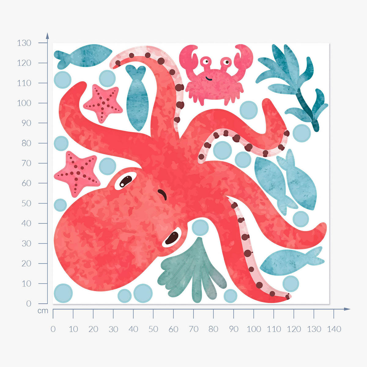 WANDAUFKLEBER 130x138cm - Oktopus - Multicolor, Kunststoff (130/138/0.1cm) - Wallfluent