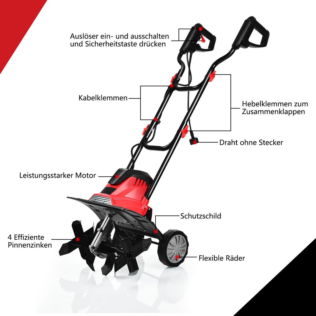 GRUBBERFRÄSEN Rot - Rot, Metall (102/36.5/104.5cm) - COSTWAY