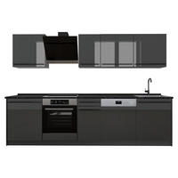 KÜCHENZEILE R-Line, Anthrazit Hochglanz/Anthrazit, 280 cm ohne Arbeitsplatte - Schwarz Hochglanz/Anthrazit, Holzwerkstoff (280/206.8/46cm) - Vicco
