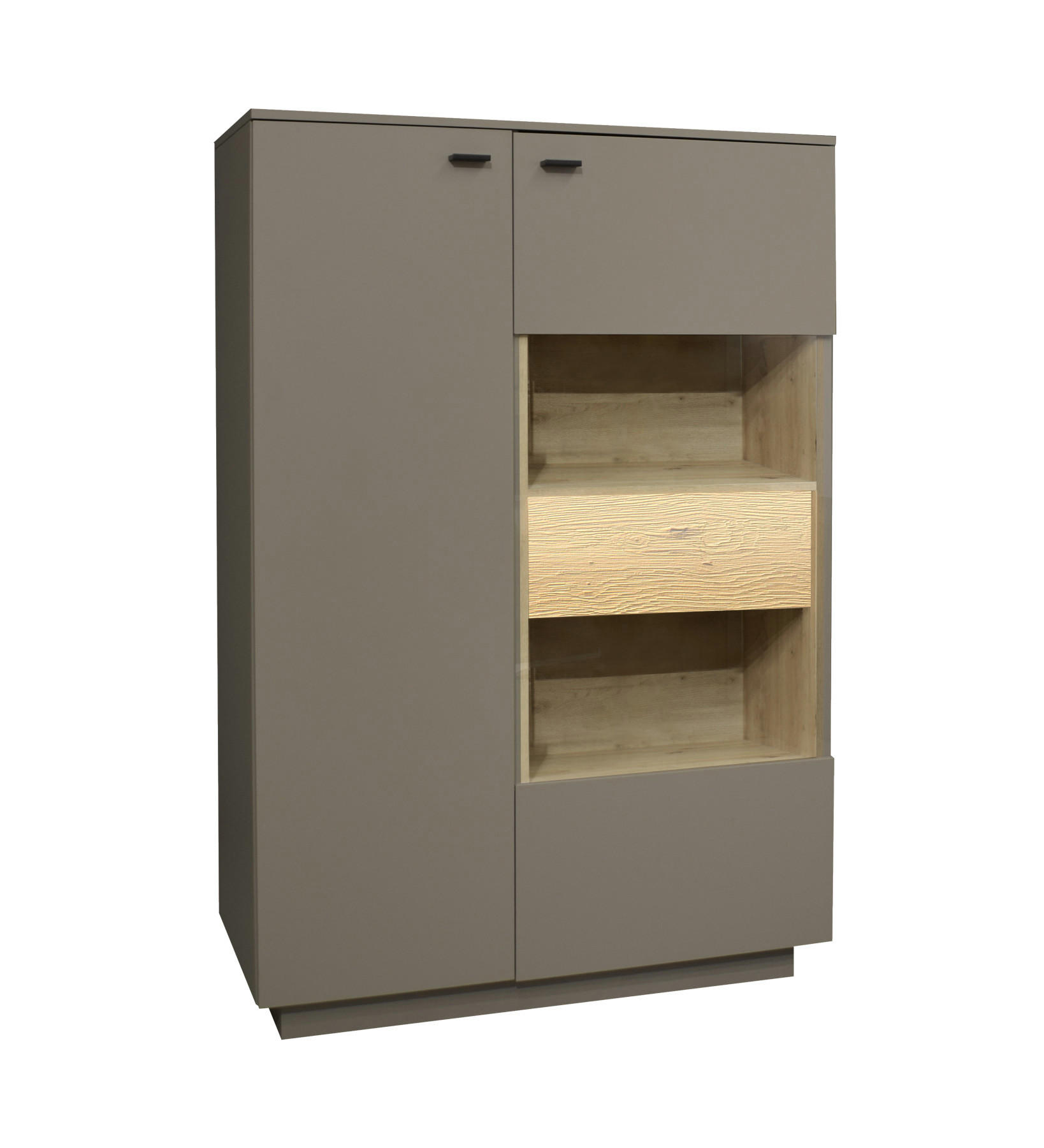 HIGHBOARD Lino Taupe matt und Eiche massiv - Grau, Holzwerkstoff (103/151/45cm)
