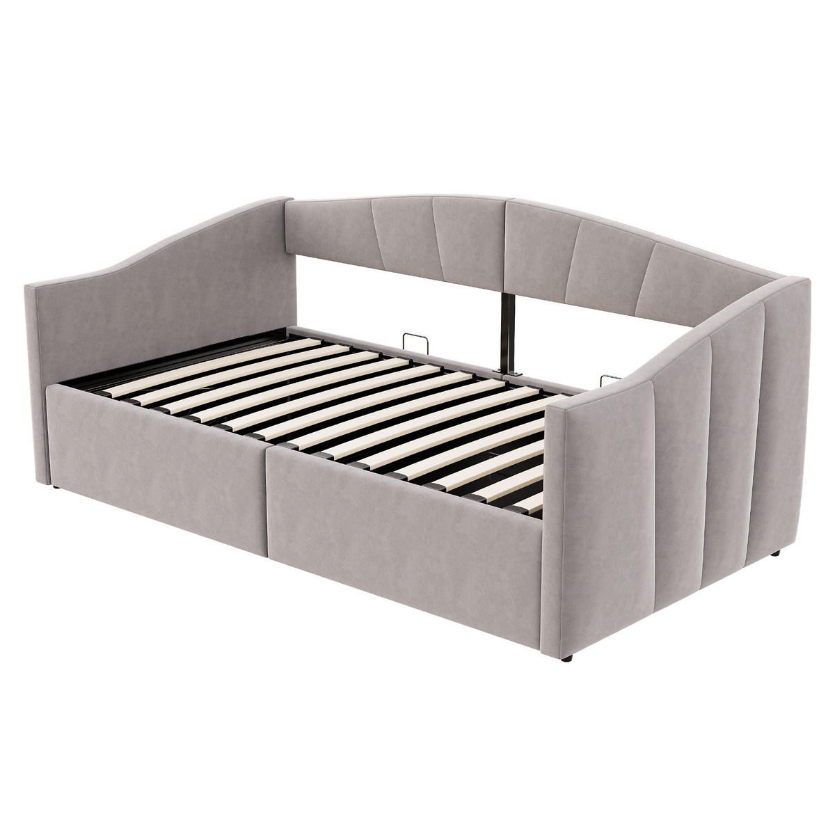 POLSTERBETT Sofabett 90/200 cm Hellgrau mit hydraulischem Speicher und Lattenrost - Hellgrau, Textil (90/200cm) - OKWISH