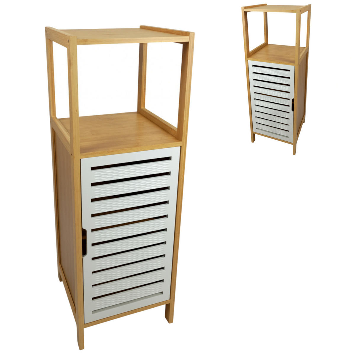 BADREGAL Bambus Weiß Naturfarben Schrank 89x30x30 cm - Naturfarben/Weiß, Holz (30/89/30cm) - Begryf