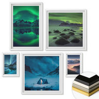 WANDBILDER 5er-Set - 50x50 cm & 20x30 cm & 40x60 cm Weißer Rahmen - Stilvolle Pflanzenmuster und Geometrie - Weiß, Kunststoff (40/60cm) - ArtPrintCave