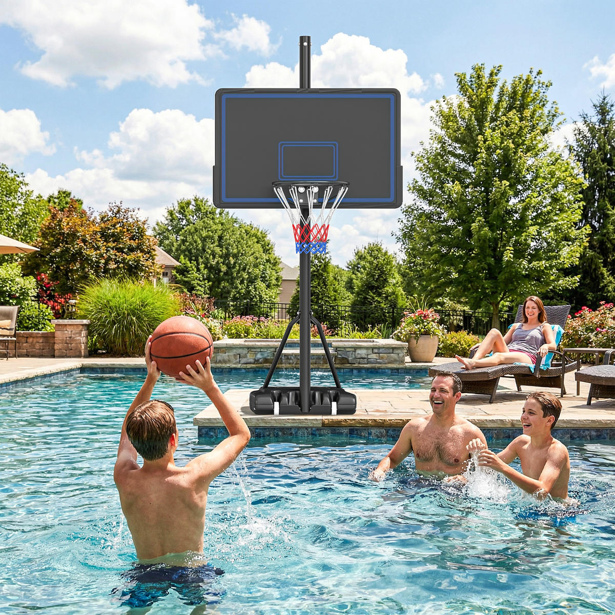 BASKETBALLKORB DE-18526 höhenverstellbar 1,35-3,05 m Blau - Schwarz, Metall (90/120cm) - ComfortXL