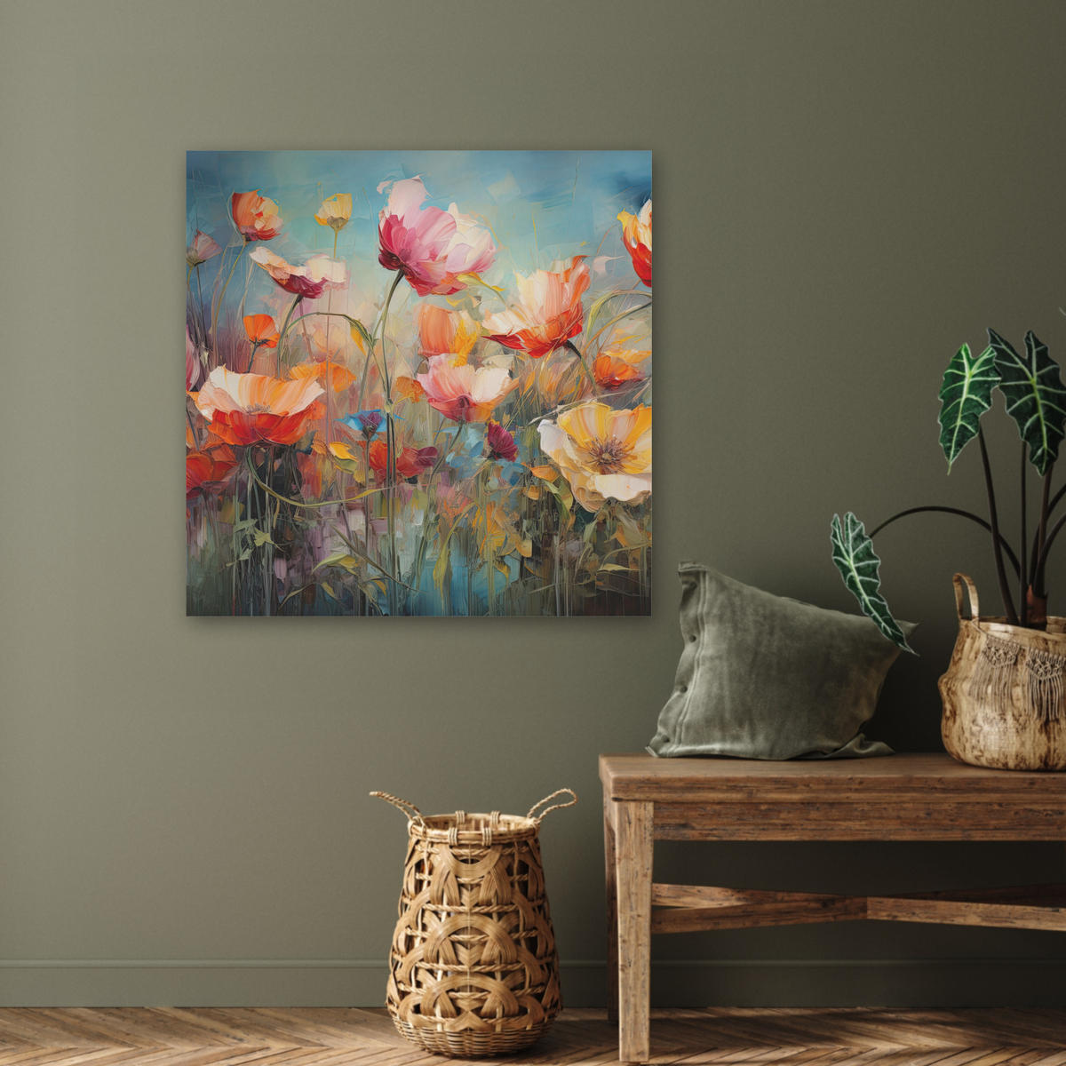 AKUSTIKBILD Blumen - Aquarell - Kunst - Botanisch - Natur Akustikpaneele 80x80 cm - Orange, Kunststoff (80/80/0.9cm) - MuchoWow