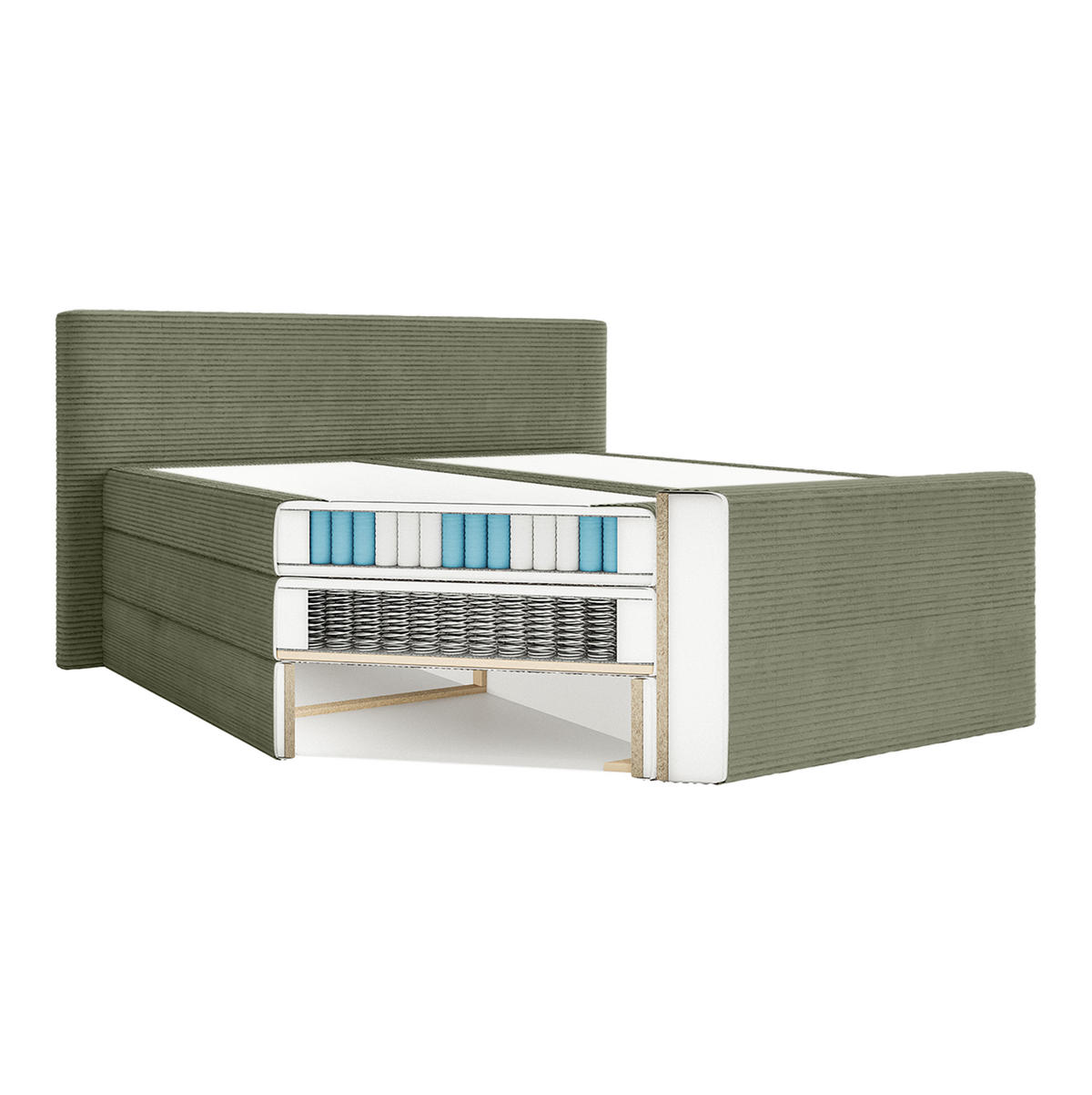 BOXSPRINGBETT Velipoja Cord 140x200 cm, Olive - Olivgrün, Textil (140/200cm) - Fedve