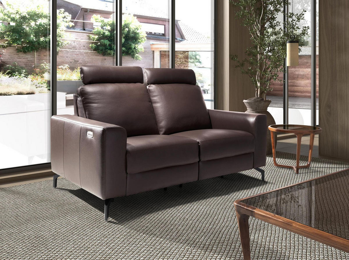 SOFA 2-Sitzer-Relax aus schokoladenbraunem Leder 166/98/89 cm - Dunkelbraun/Schwarz, Leder/Metall (166/89/98cm) - ANGEL CERDA