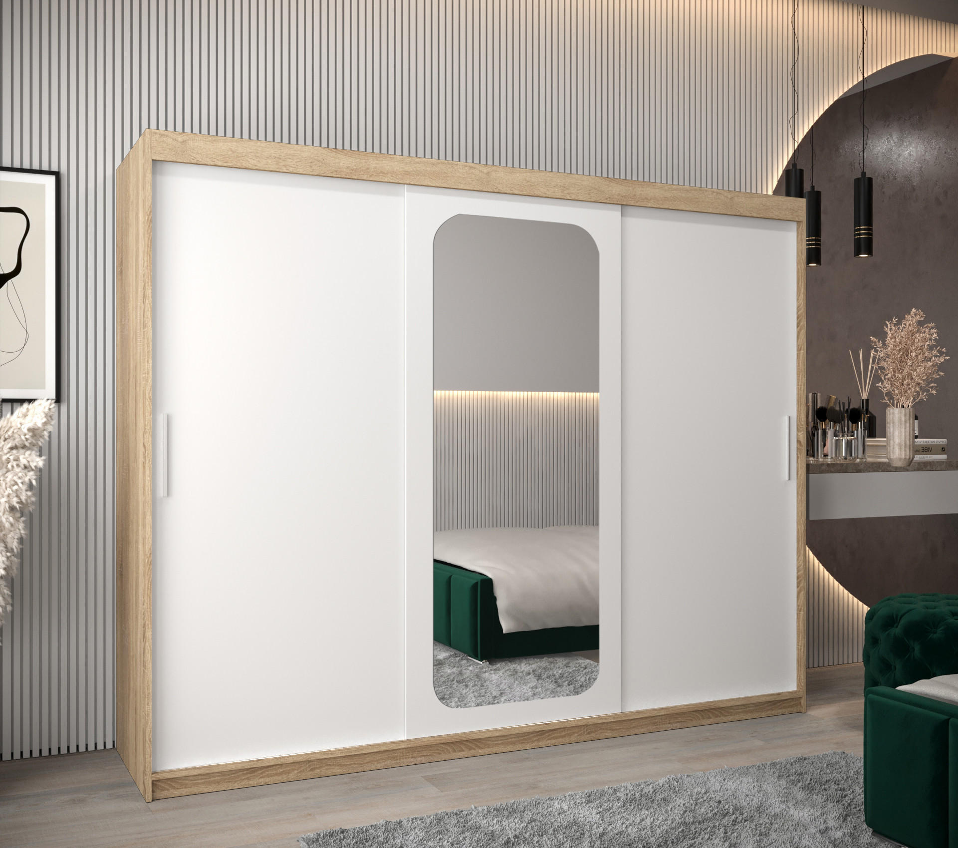 SCHWEBETÜRENSCHRANK 200/250/62 3-türig - Silberfarben/Weiß, Holz/Kunststoff (250/200/62cm) - Abiks Möbel