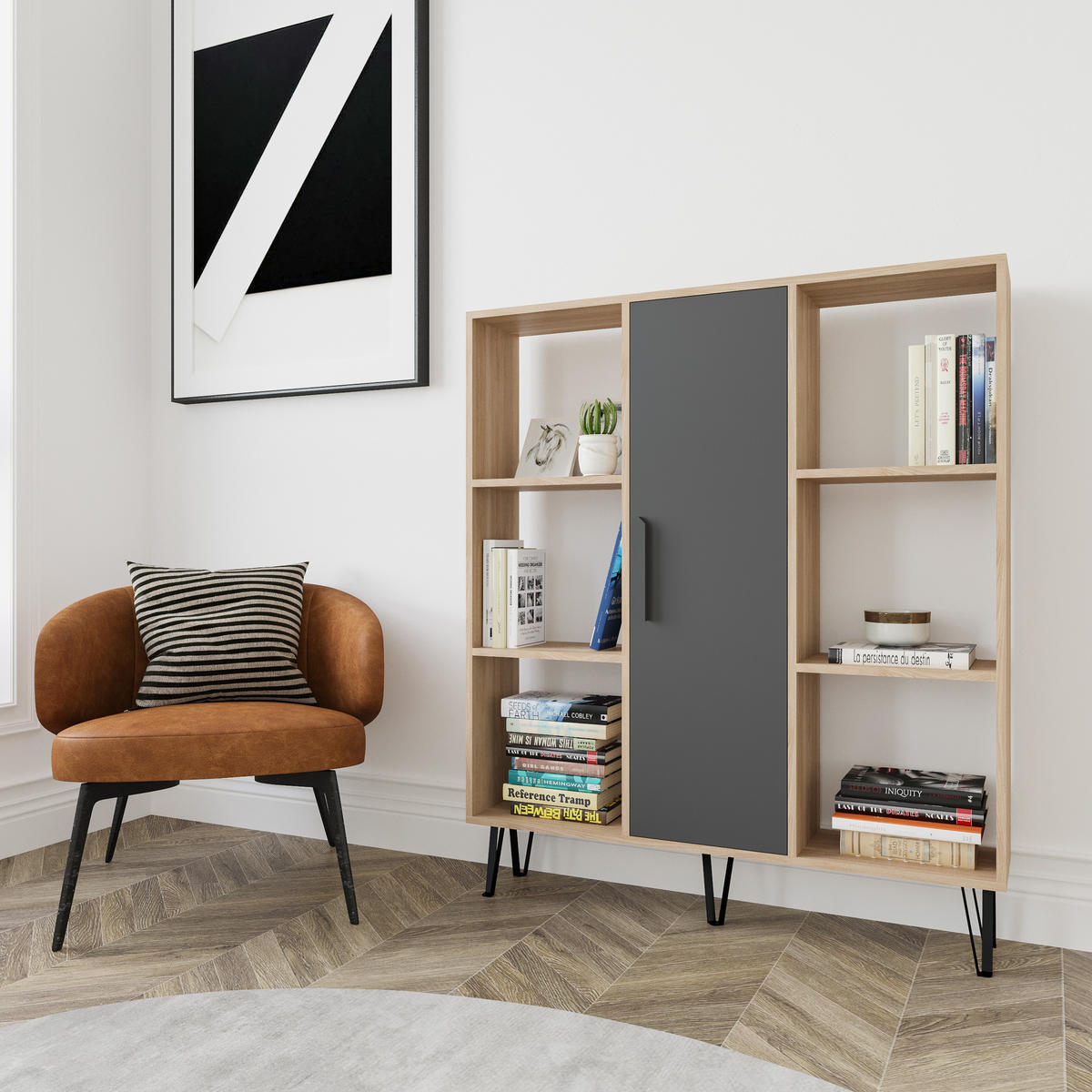 BÜCHERREGAL Peoria Eiche Anthrazit - Eichefarben/Grau, Holzwerkstoff (25/141.6/120cm) - Decorotika