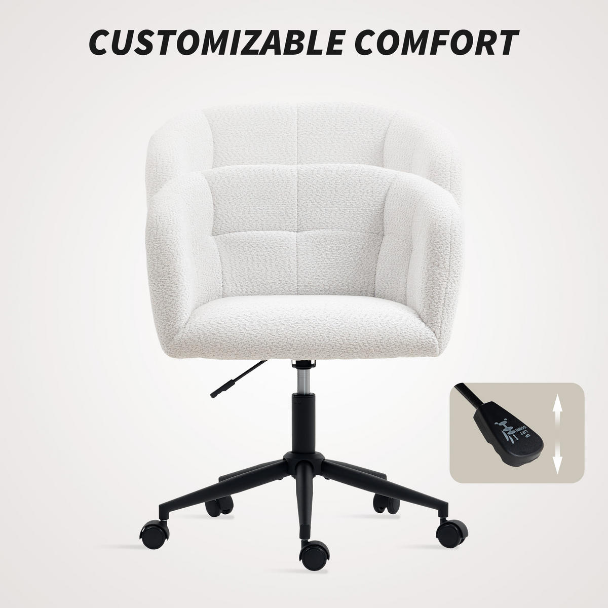 SCHREIBTISCHSTUHL Homeoffice Stuhl mit Leinenoptik Gewölbter Rückenlehne Creme - Creme/Schwarz, Textil/Metall (59/85/65cm) - HOMCOM